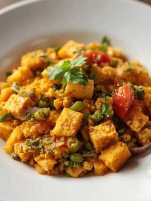 PANEER BHURJI dish serv in plate PANEER BHURJI